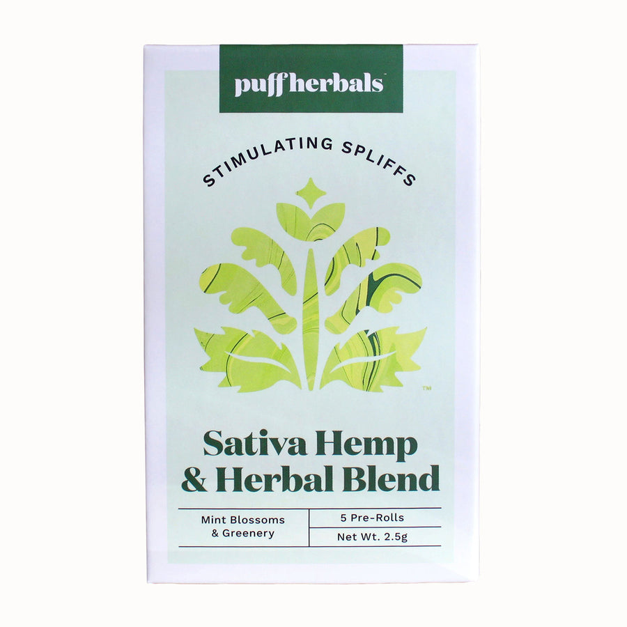 Puff Herbals Stimulating Spliffs Sativa CBD hemp and herbal spliffs pre-rolls for focus with raspberry leaf and peppermint