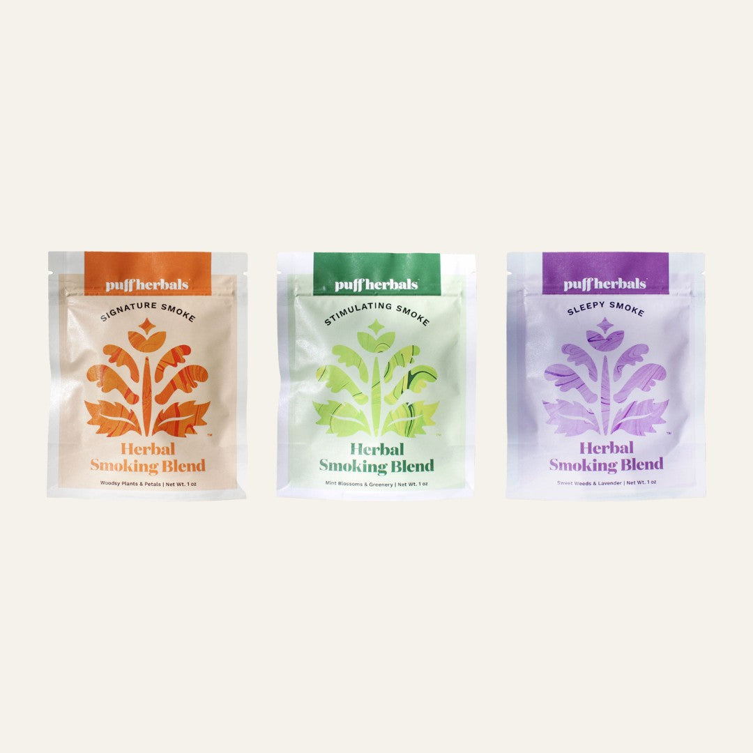 Puff Herbals Toabcco-Free Loose-Leaf Herbal Smoking Blends Tobacco Alternative Trio Bundle