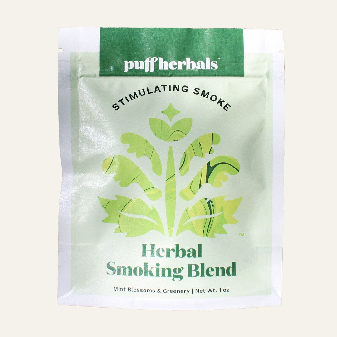 Puff Herbals Stimulating Smoke tobacco-free alternative herbal smoking blend raspberry leaf and peppermint