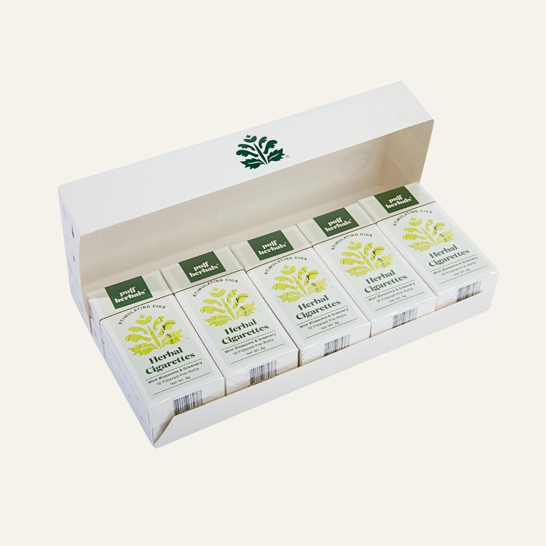 Stimulating Cigs Carton Of Tobacco-Free Mint Herbal Cigarettes | Puff Herbals