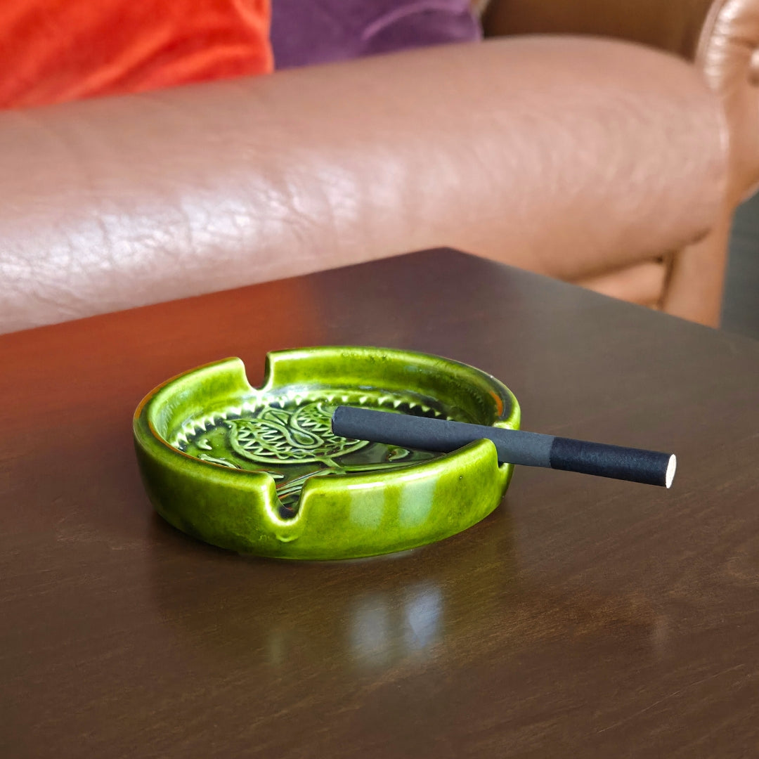 tulip folk ceramic green ashtray