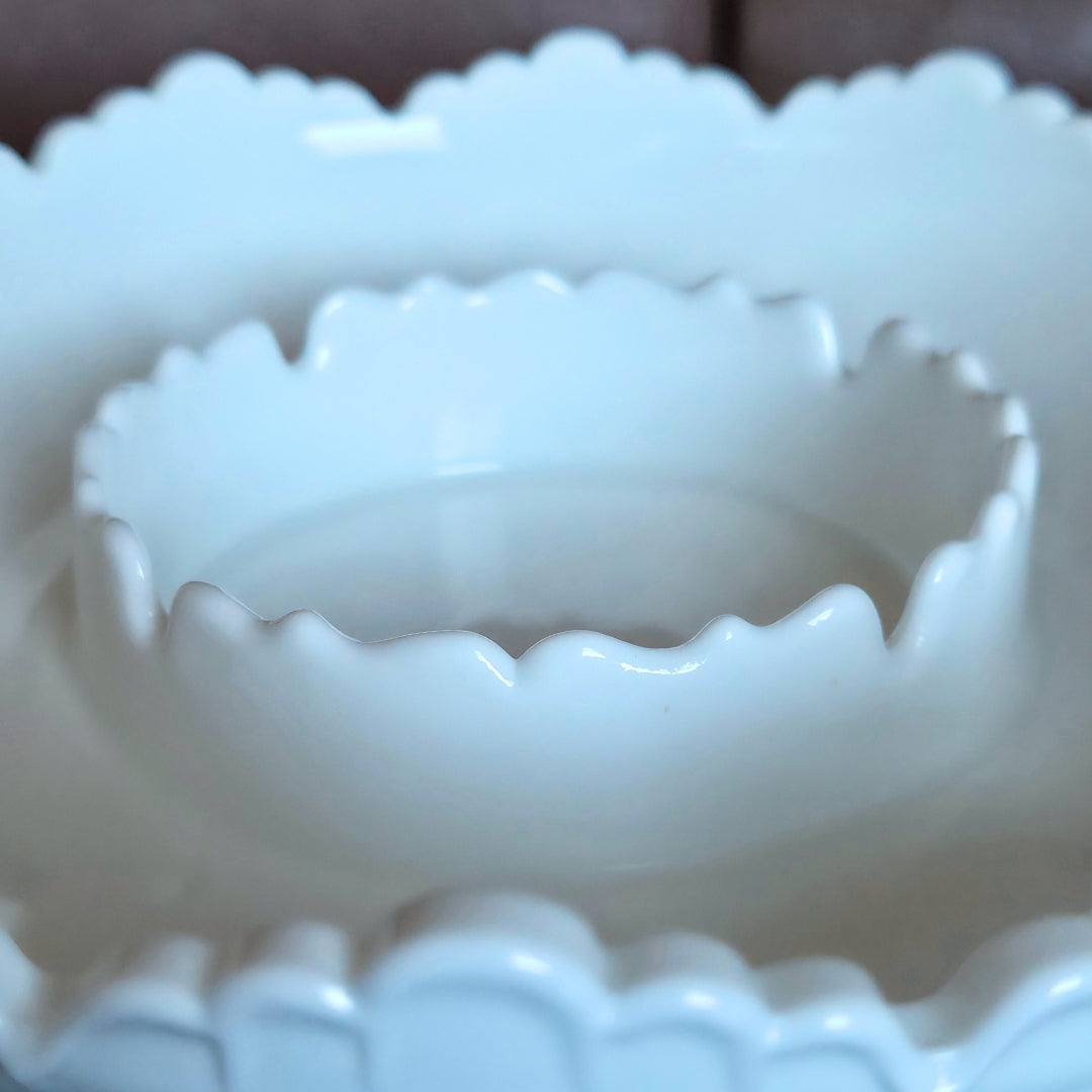 Close-up of a white ceramic bowl with textured rim