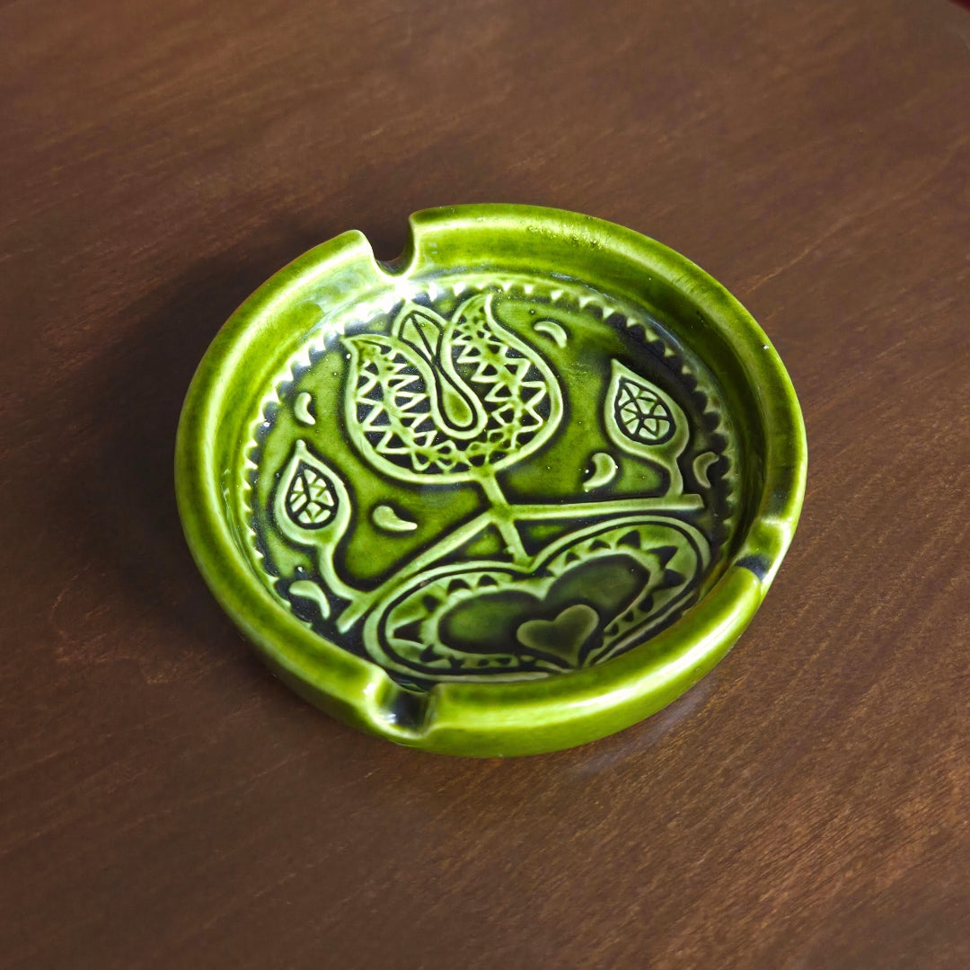 tulip folk ceramic green ashtray